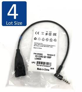 203553 Jabra Lot Of 4 Vxi Cord 1086p Lower Quick Disconnect Cable - Plantronics